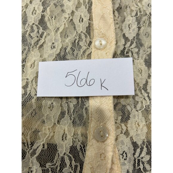 Belle Du Jour Sheer Butter Yellow Lace Button-Down Blouse Womens Sz Small - Picture 9 of 10